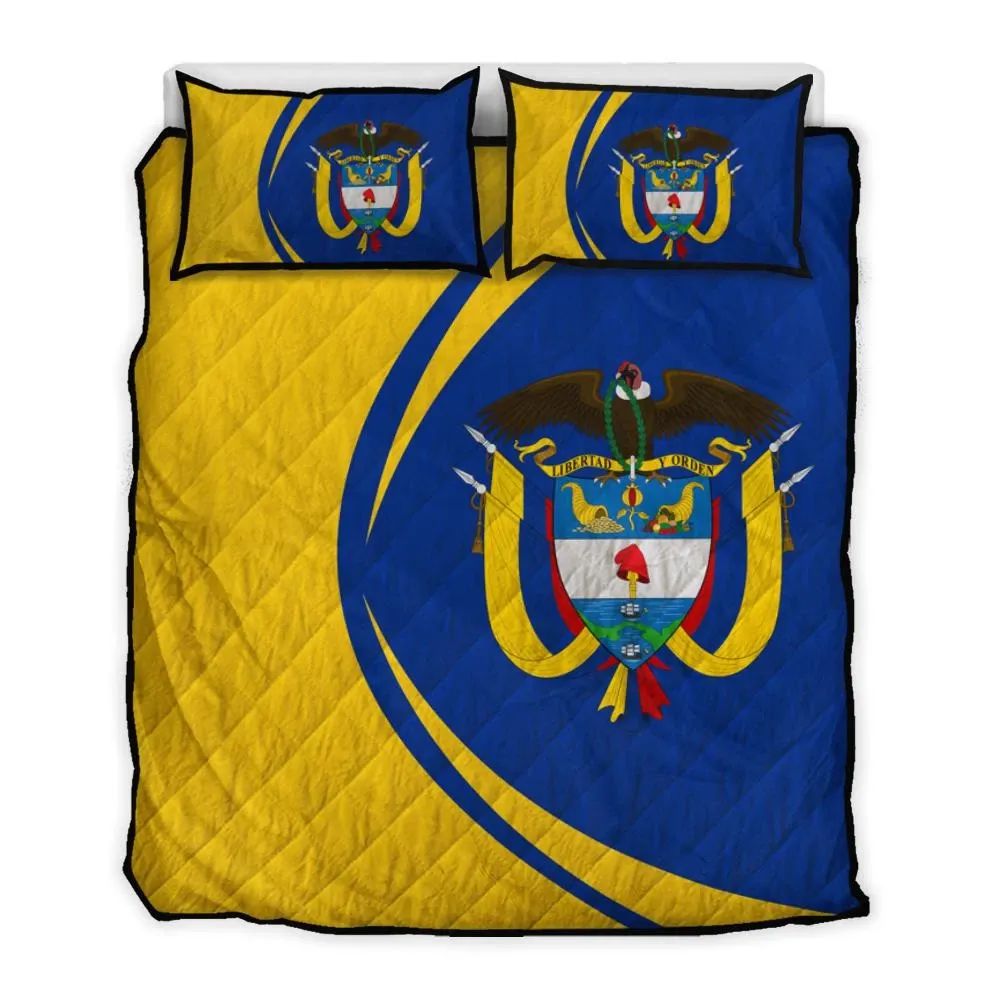 Colombia Flag Coat Of Arms Quilt Bed Set Circle RLT7 - Wonder Print Shop