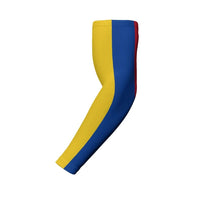 Single Colombia arm sleeve with vertical yellow and blue panels, red side strip