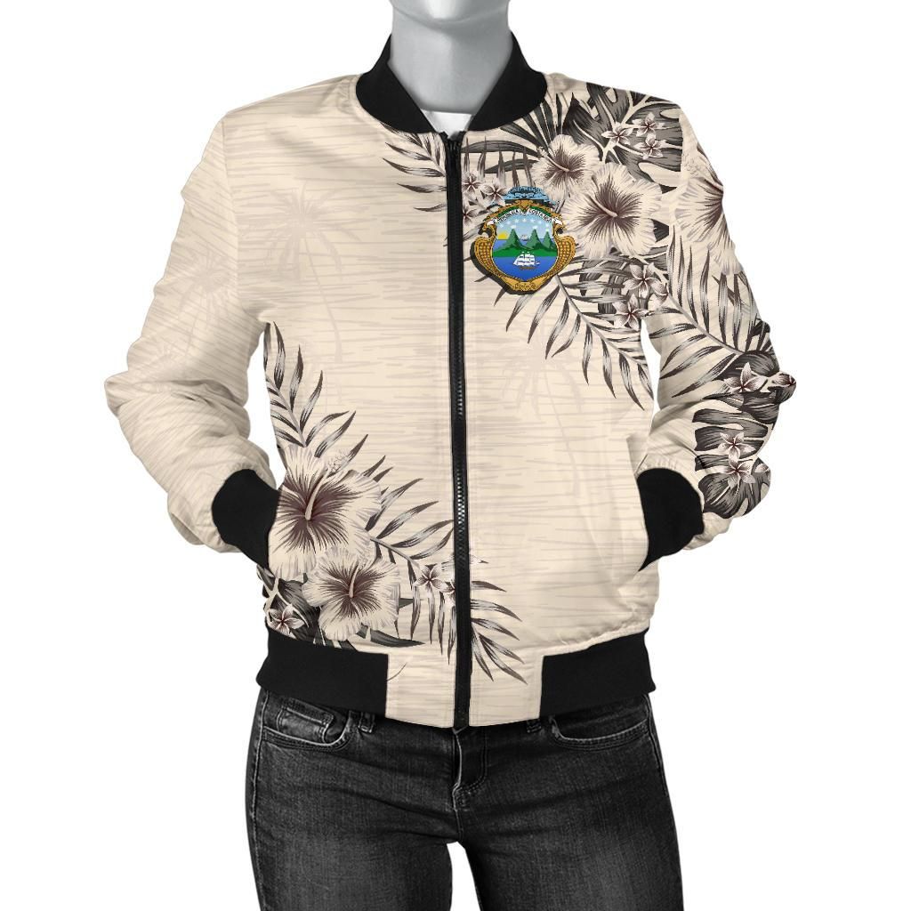 Costa Rica Women's Bomber Jacket The Beige Hibiscus RLT13 - Wonder Print Shop