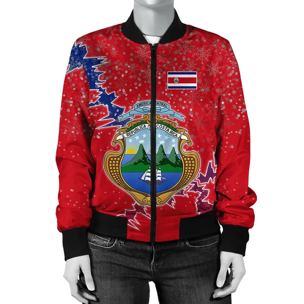 Costa Rica Christmas Coat Of Arms Women Bomber Jacket X Style RLT13 - Wonder Print Shop