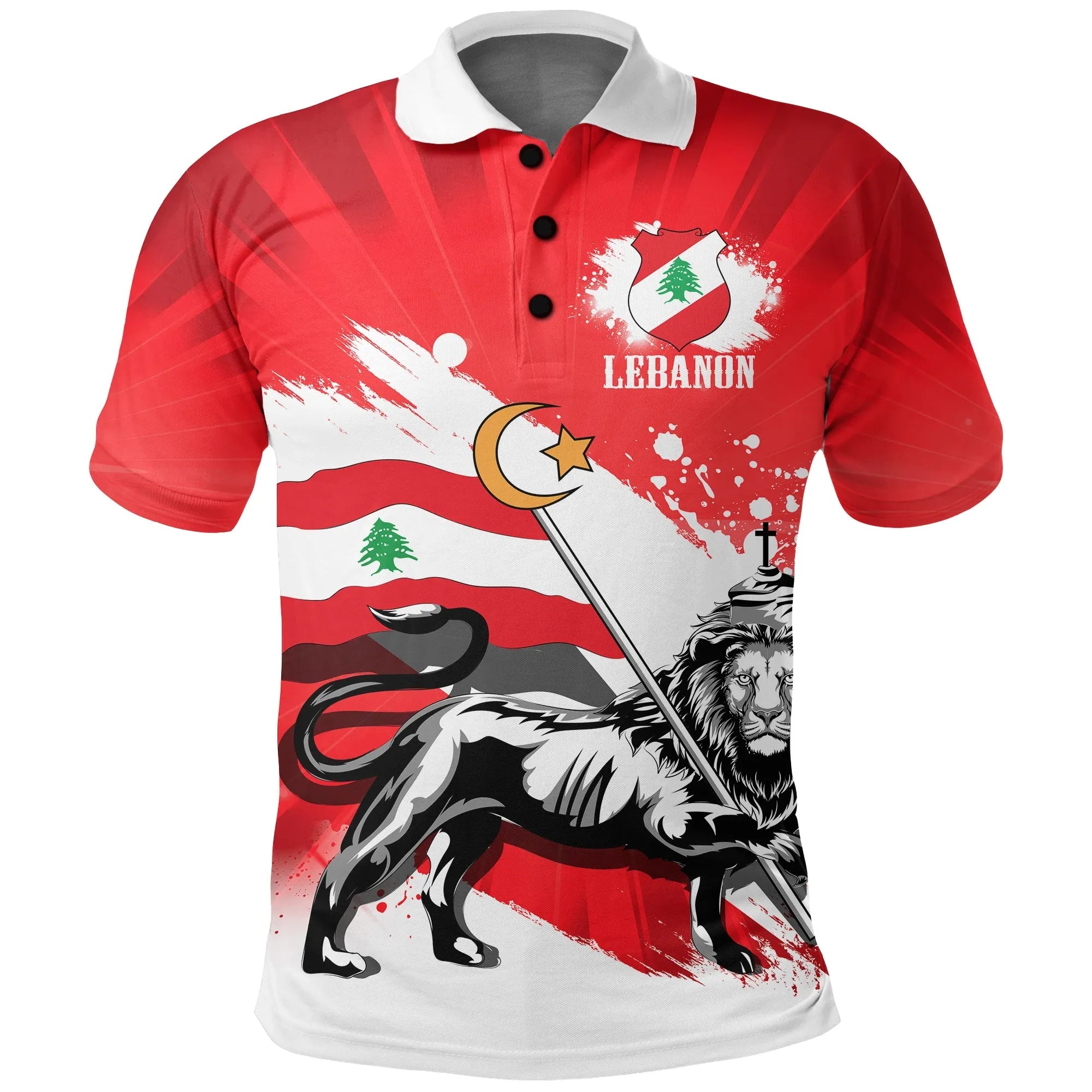 Lebanon Polo Shirt Lebanese Lion Tattoo RLT6 - Wonder Print Shop