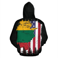 Pullover hoodie zwart met achterprint van VS-vlag op landkaart