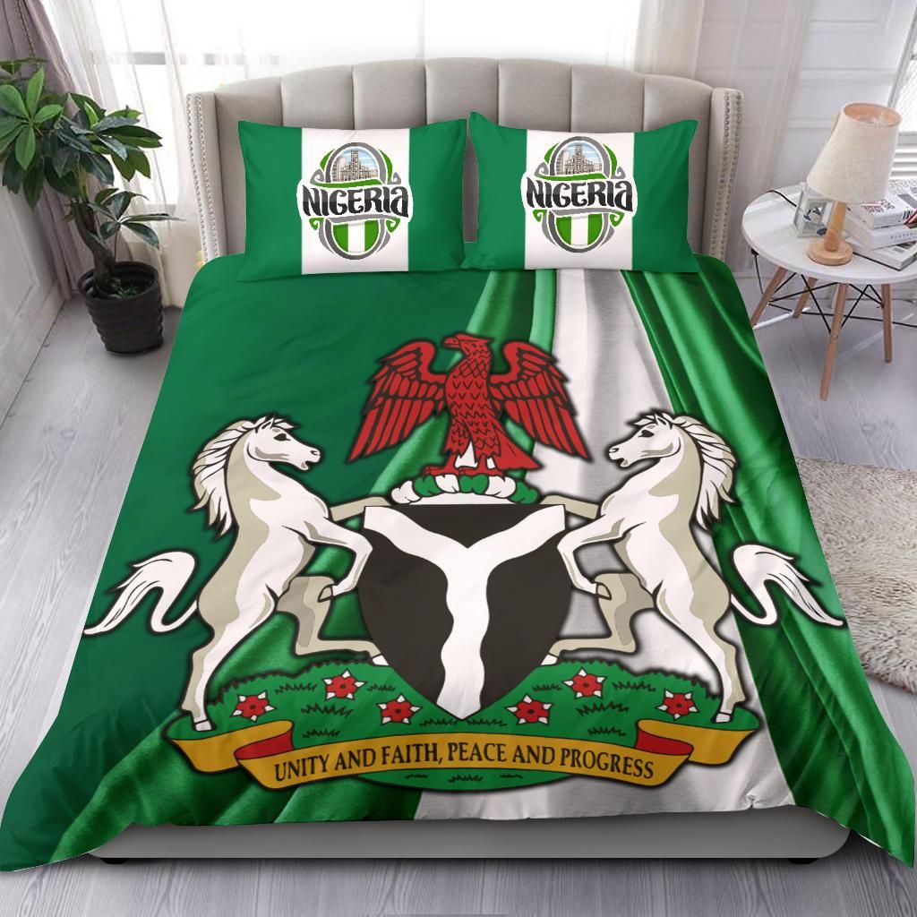 Nigeria Bedding Set Nigerian Waving Flag With Coat Of Arms RLT8 - Wonder Print Shop