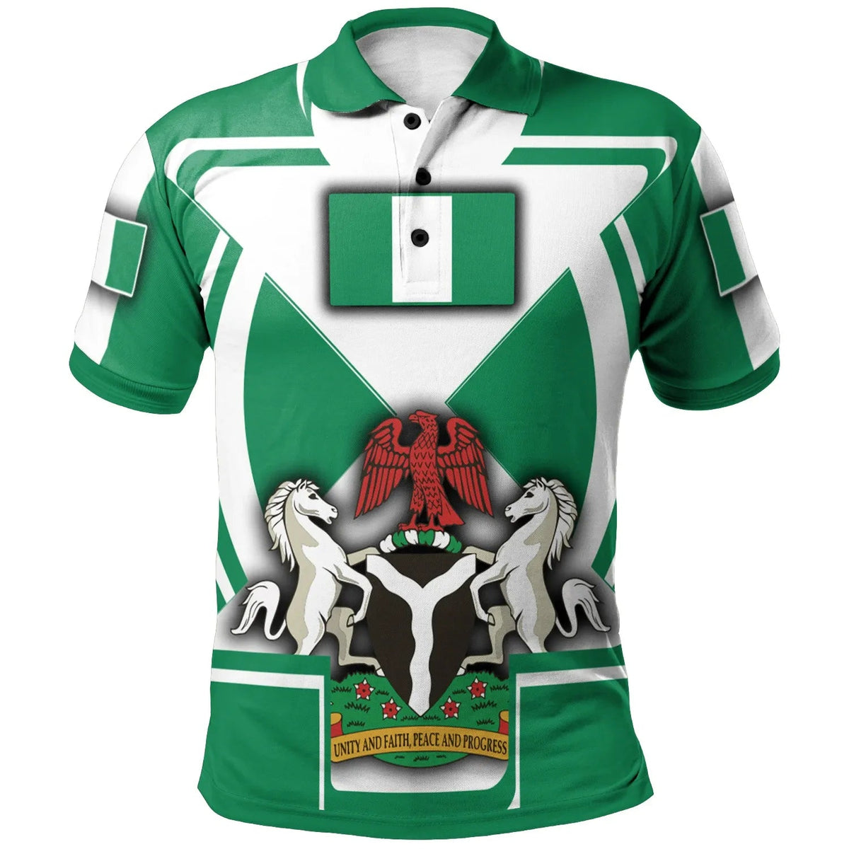 Nigeria Polo Shirt Nigerian Flag and Coat Of Arms Boa Me Na Me Mmoa Wo Wonderprintshop