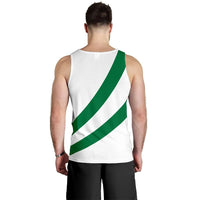 White tank top with green diagonal stripes, Nigeria flag back view
