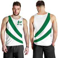 White Nigeria flag tank top, green diagonal stripes and Nigeria crest graphic