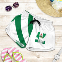 White Nigeria flag print shorts, elastic waist and black drawstring.