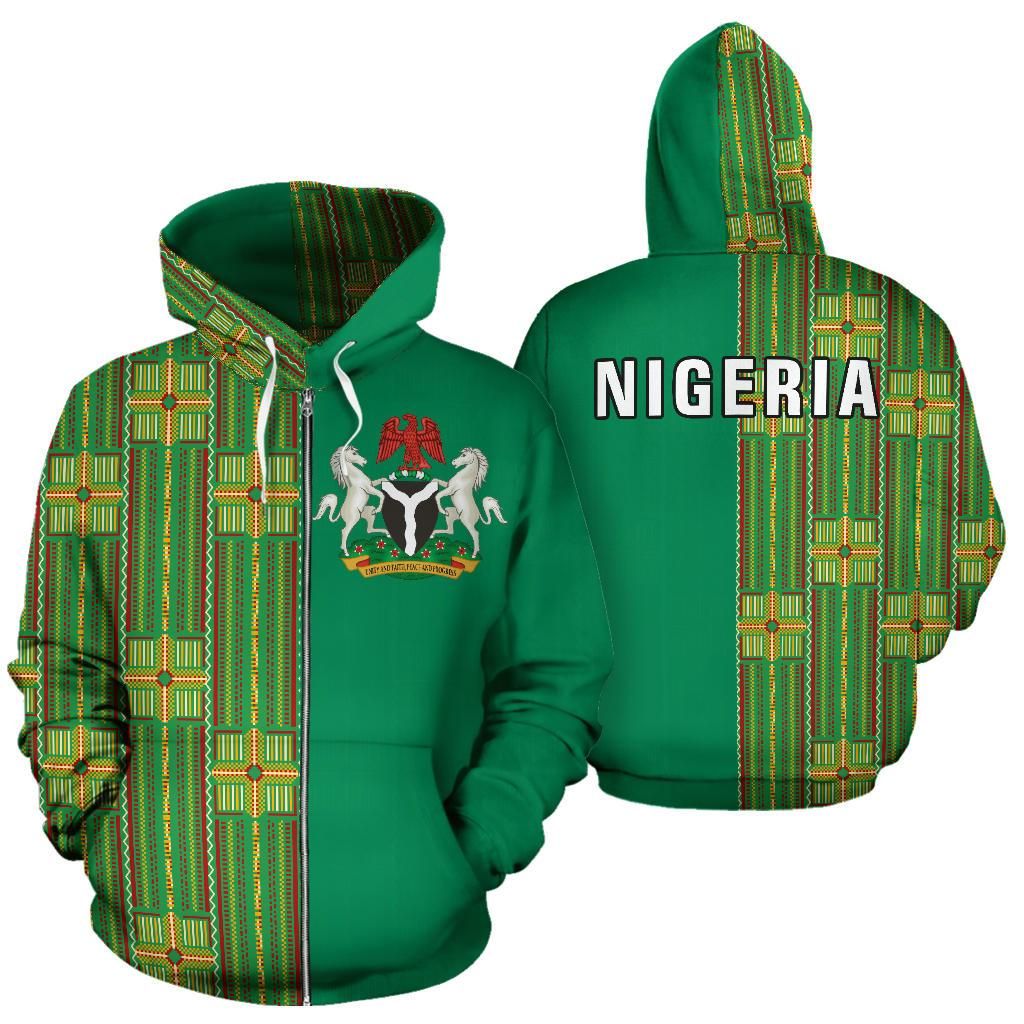 Nigeria Hoodie Ankara Pattern Half Style Zip RLT8 - Wonder Print Shop