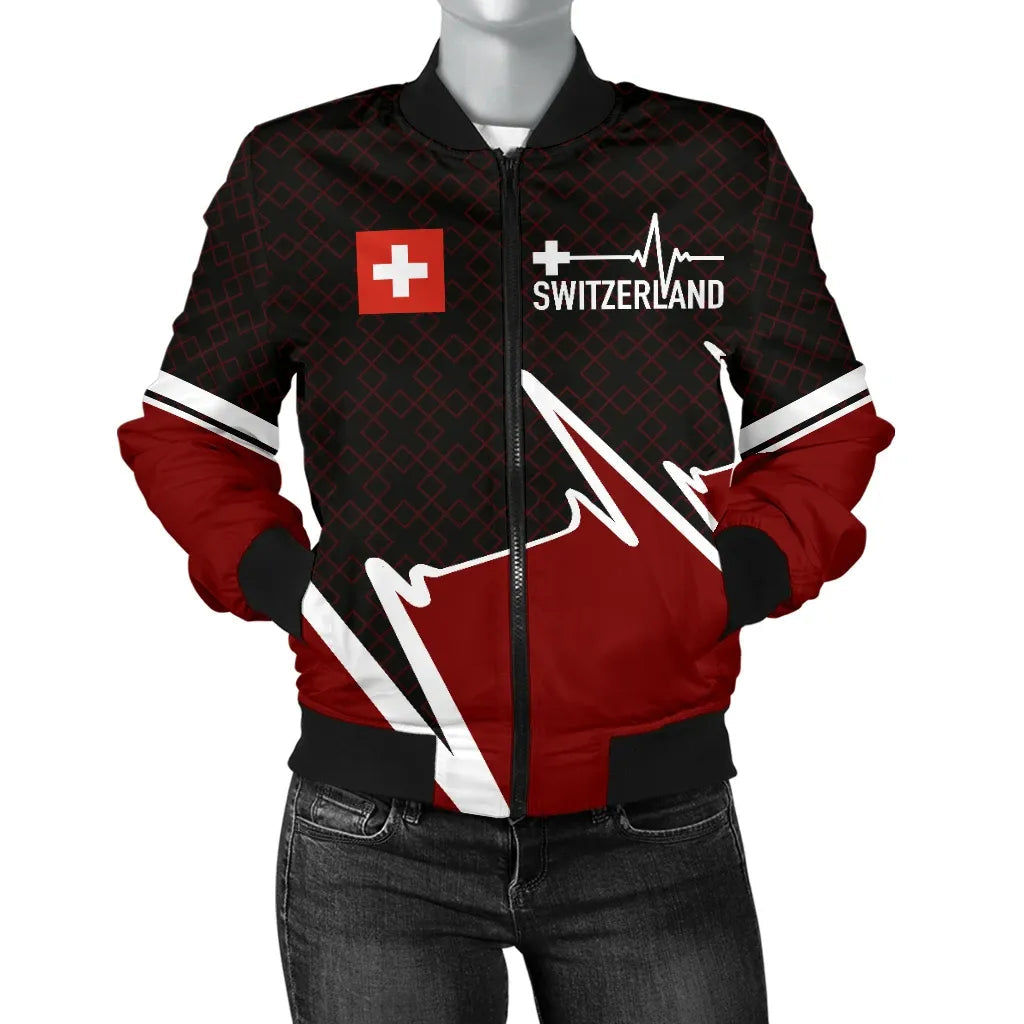 Switzerland Women's Bomber Jacket Switzerland In My Heartbeat RLT13 - Wonder Print Shop