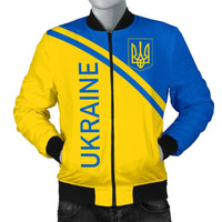 Men’s bomber jacket with Ukraine flag print, front zip, blue & yellow diagonal stripe