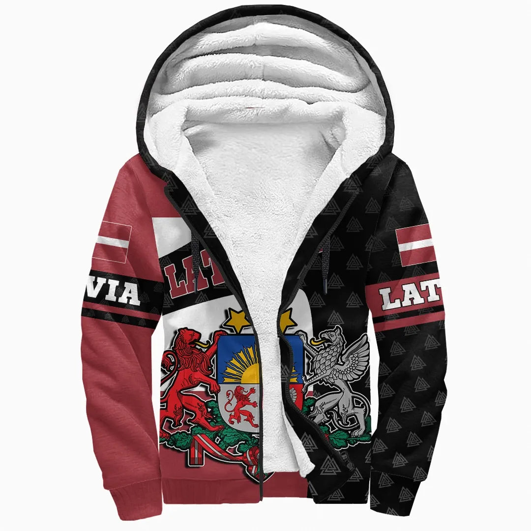 Latvia Sherpa Hoodie - Flag and Valknut Symbols RLT6 - Wonder Print Shop