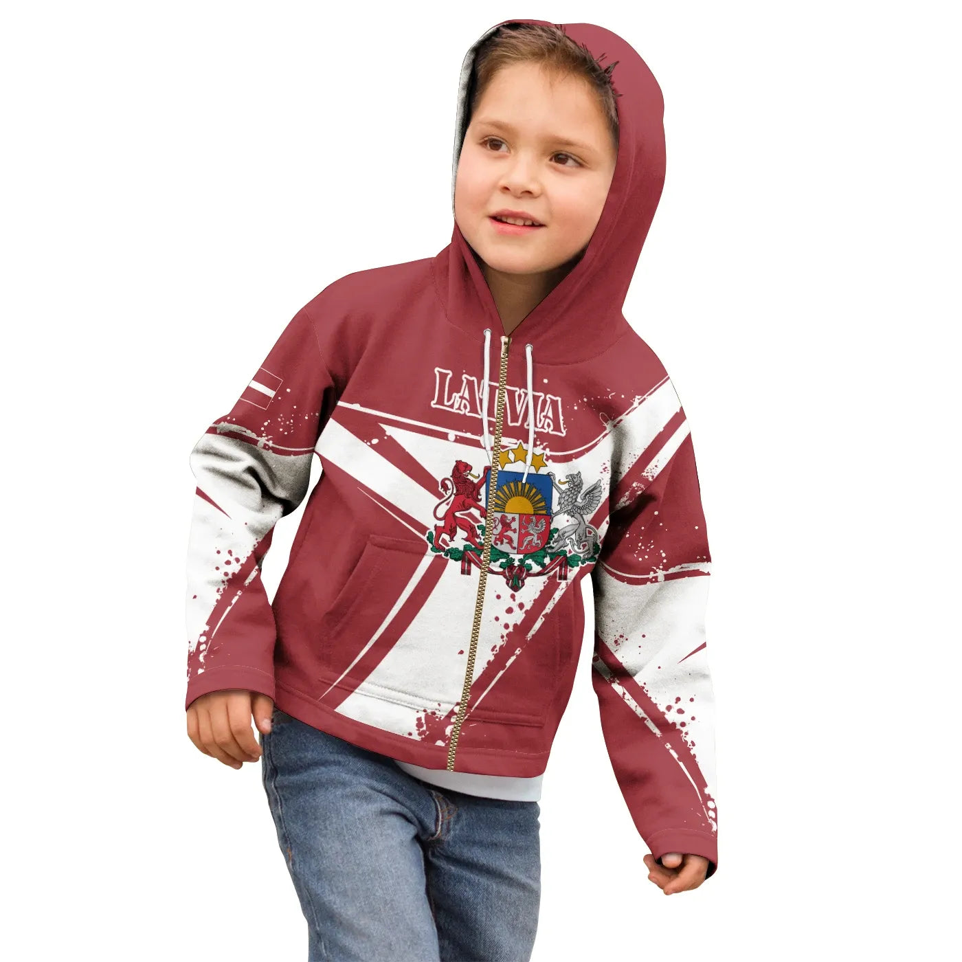 Kid Latvia Zip - Up Hoodie - Latvia Pride RLT6 - Wonder Print Shop