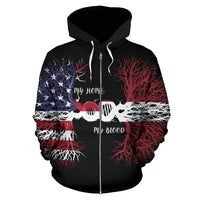 Zip Hoodie, schwarz, Root-DNA-Frontprint mit roten und blauen Ästen