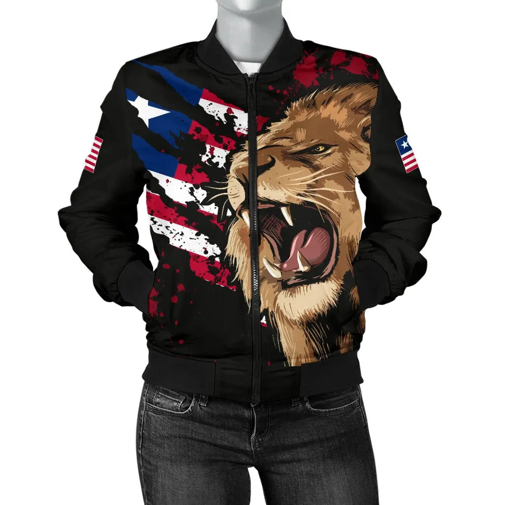 Liberia Bomber Jacket, Liberia Rasta Lion Flag Women RLT6 - Wonder Print Shop