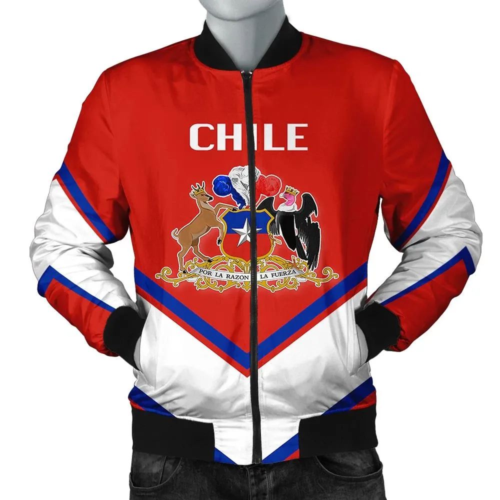 Bomberjacke Chile-Wappen, rot-schwarz Kragen, Frontreißverschluss, blau-weiße Ärmel