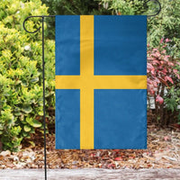 Swedish flag garden flag, blue fabric with yellow cross, mounted on metal pole