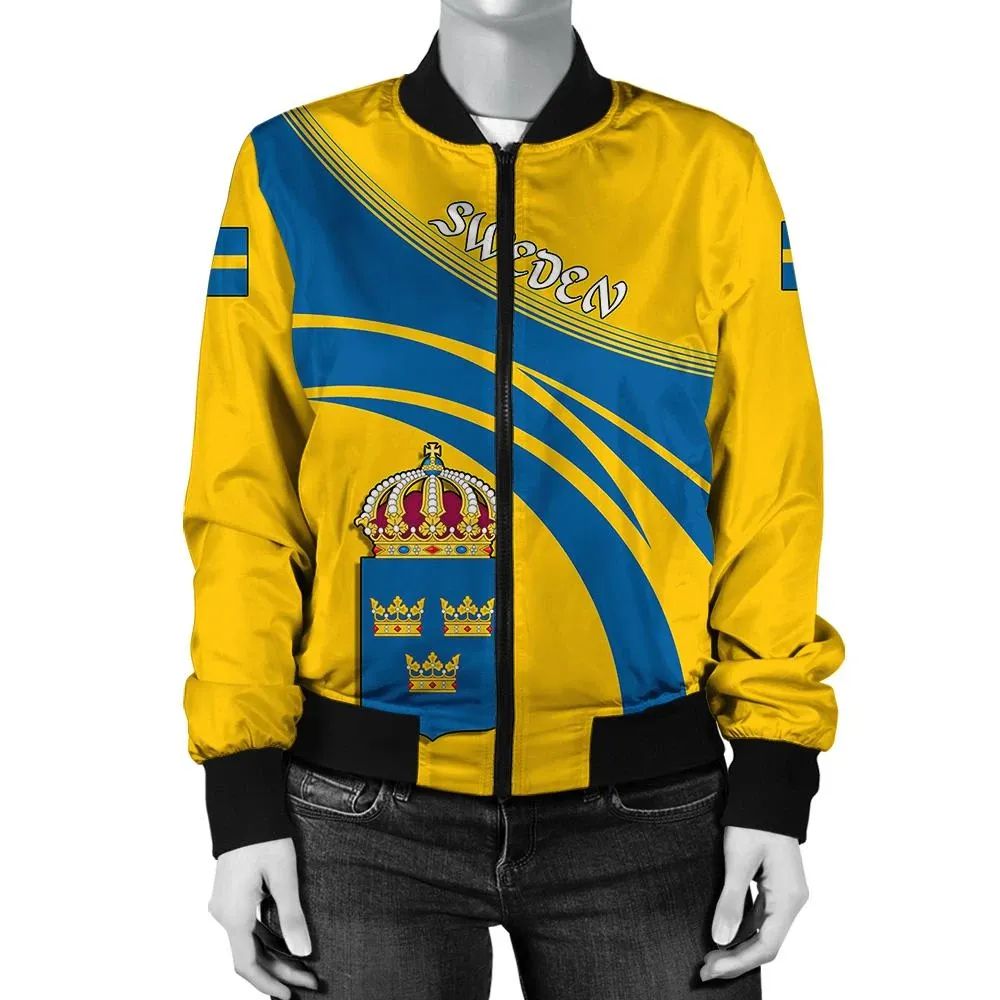 Sweden Coat Of Arms Women Bomber Jacket Sticket RLT7 - Wonder Print Shop