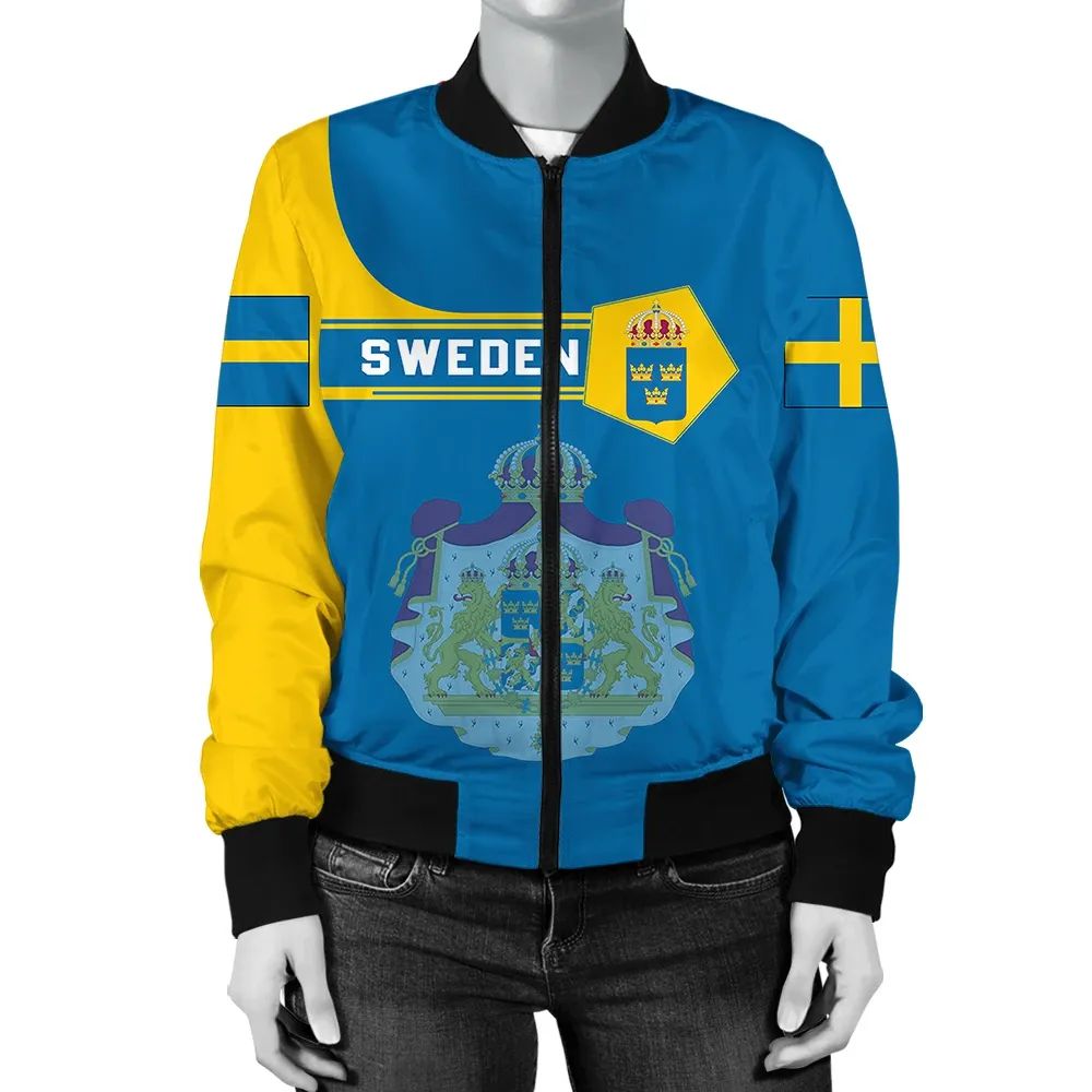 Sweden Coat Of Arms Women Bomber Jacket Simple Style RLT7 - Wonder Print Shop