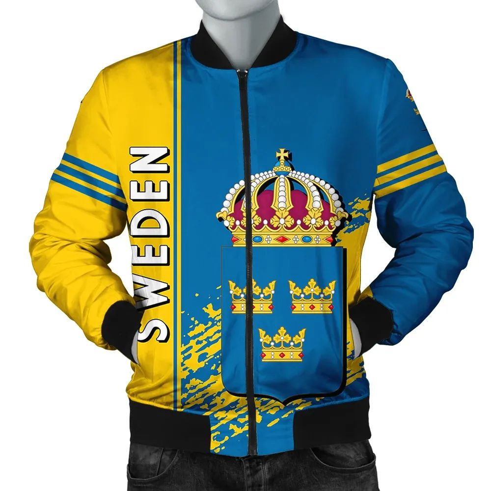 Sweden Coat Of Arms Men Bomber Jacket Quarter Style RLT7 - Wonder Print Shop