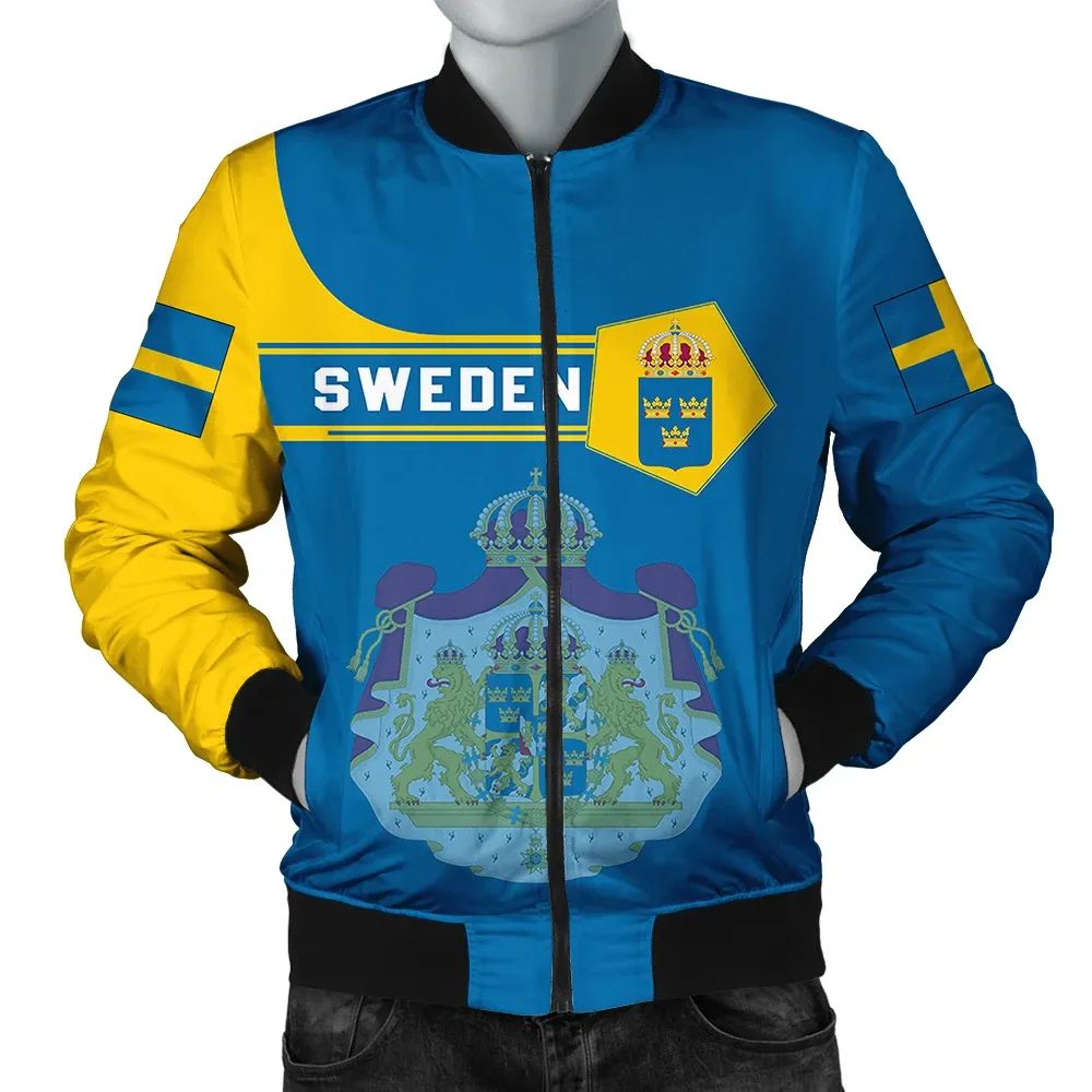 Sweden Coat Of Arms Men Bomber Jacket Simple Style RLT7 - Wonder Print Shop