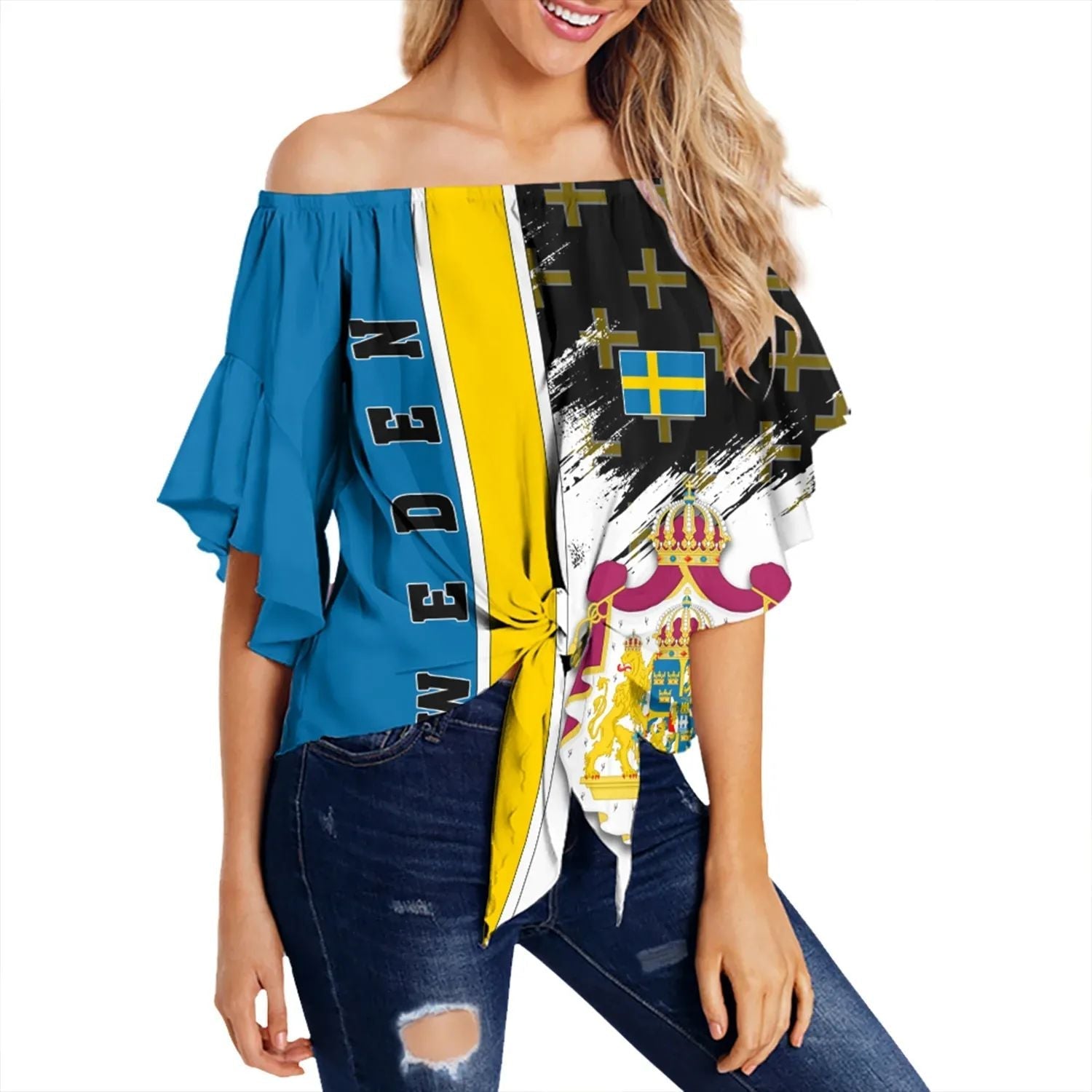 sweden-coat-of-arms-off-shoulder-wrap-waist-top-flag-style