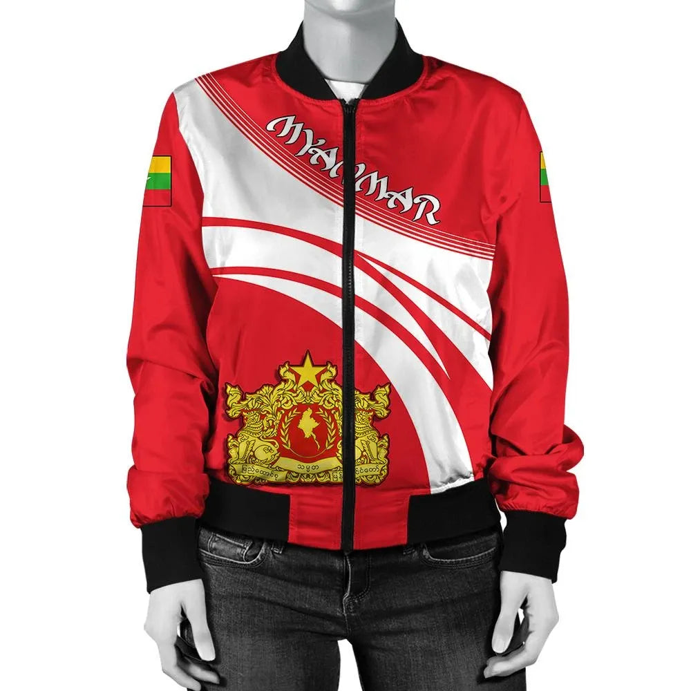 Myanmar Coat Of Arms Women Bomber Jacket Cricket RLT7 - Wonder Print Shop