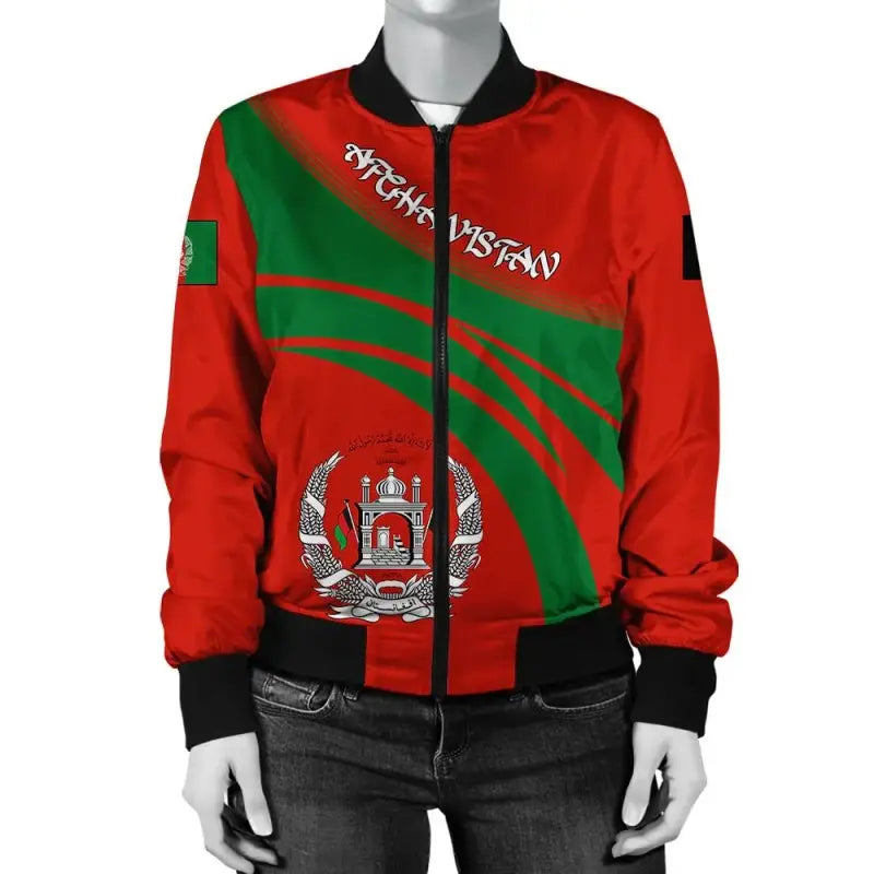 Afghanistan Coat Of Arms Women Bomber Jacket Sticket RLT8 - Wonder Print Shop