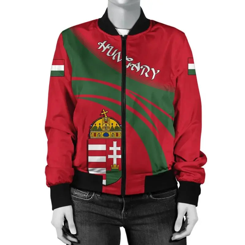 Hungary Coat Of Arms Women Bomber Jacket Sticket RLT8 - Wonder Print Shop