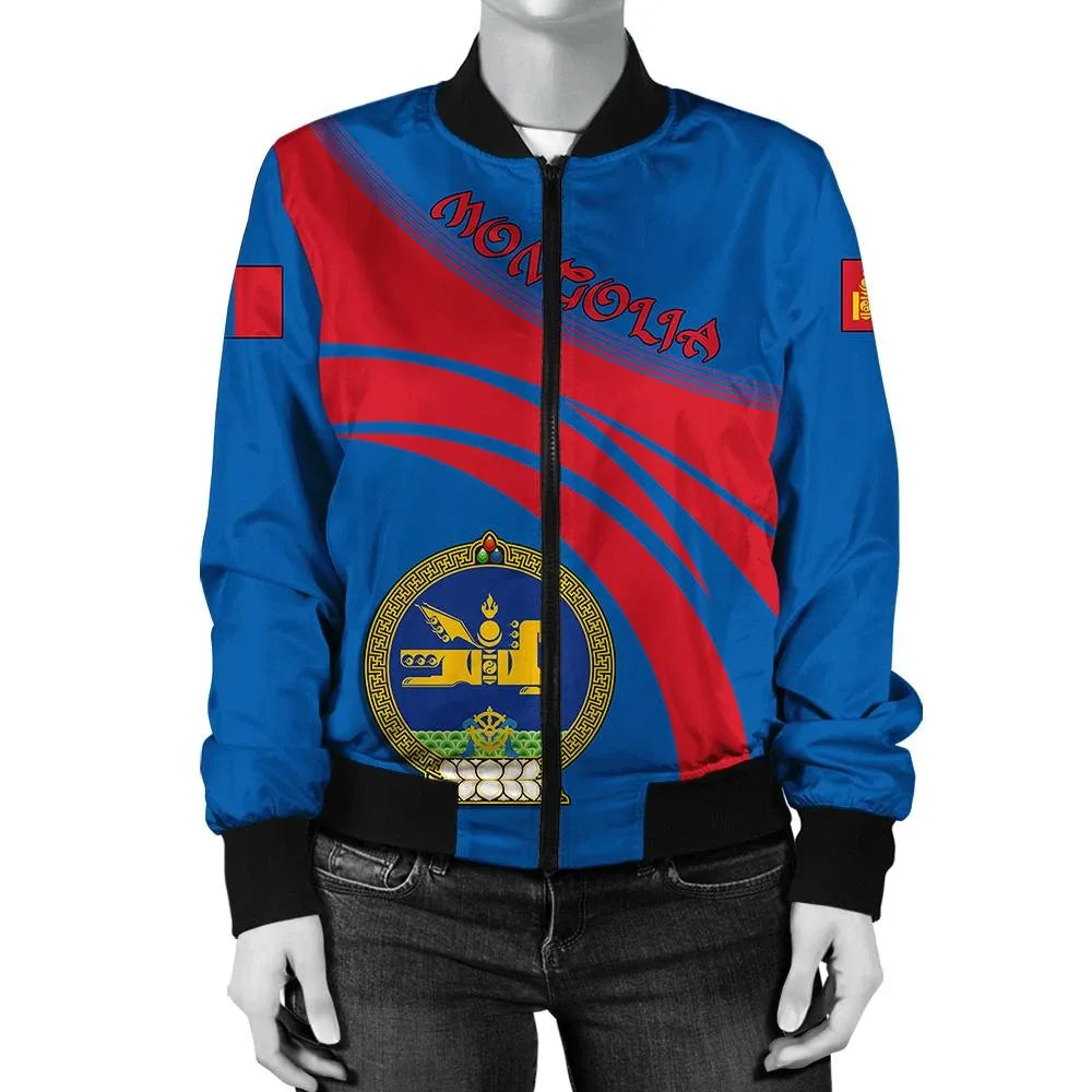 Mongolia Coat Of Arms Women Bomber Jacket Sticket RLT13 - Wonder Print Shop