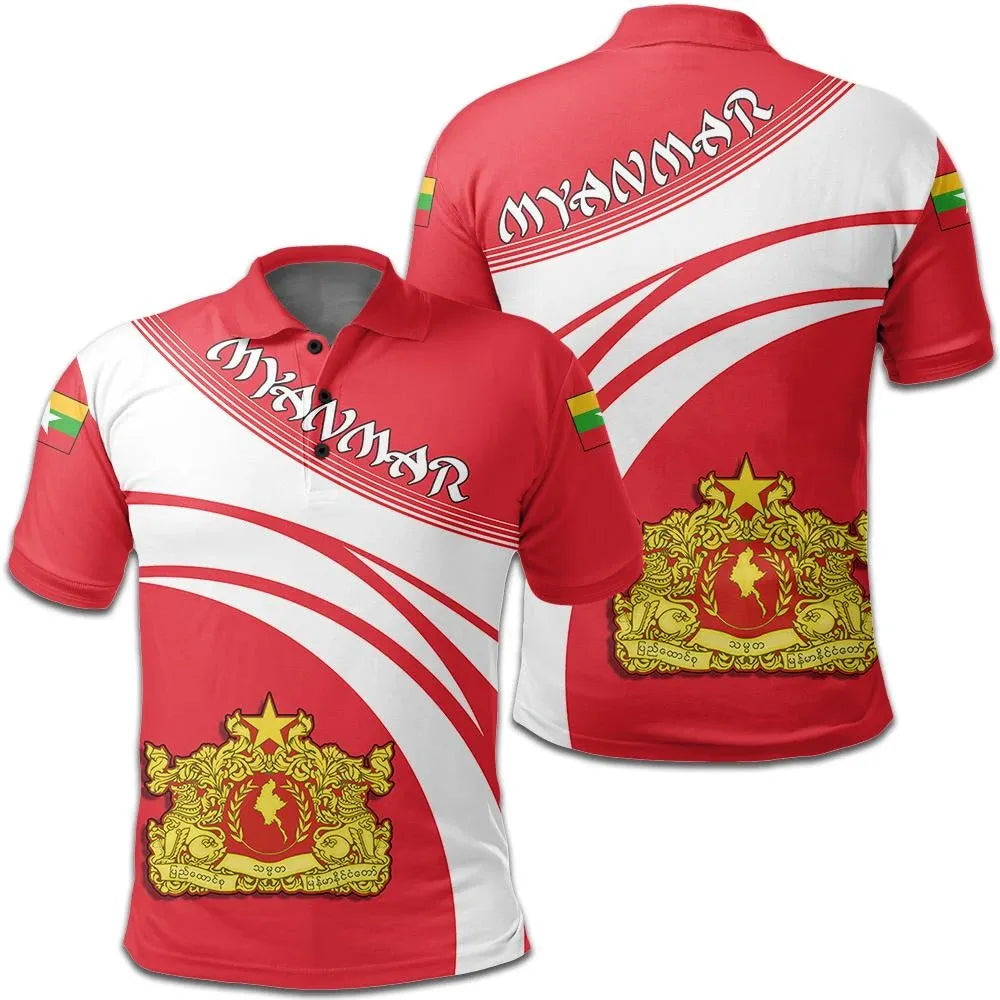 Myanmar Polo Shirt Coat Of Arms Cricket Style RLT7 - Wonder Print Shop