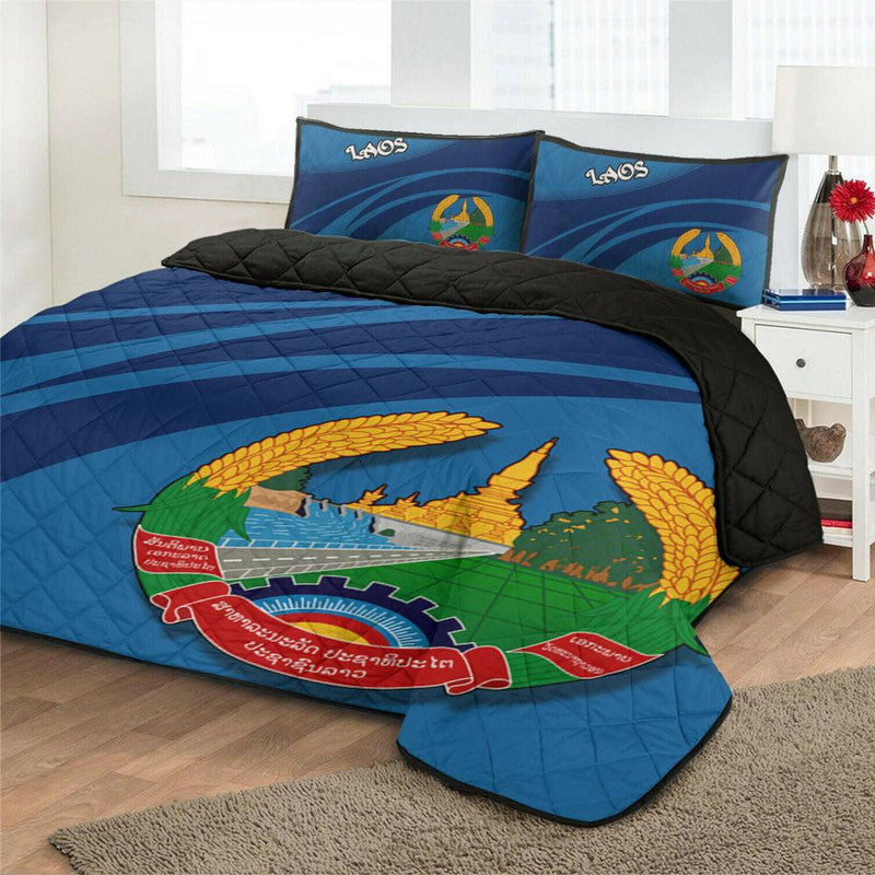 Laos Coat Of Arms Quilt Bed Set Cricket RLT8 - Wonder Print Shop