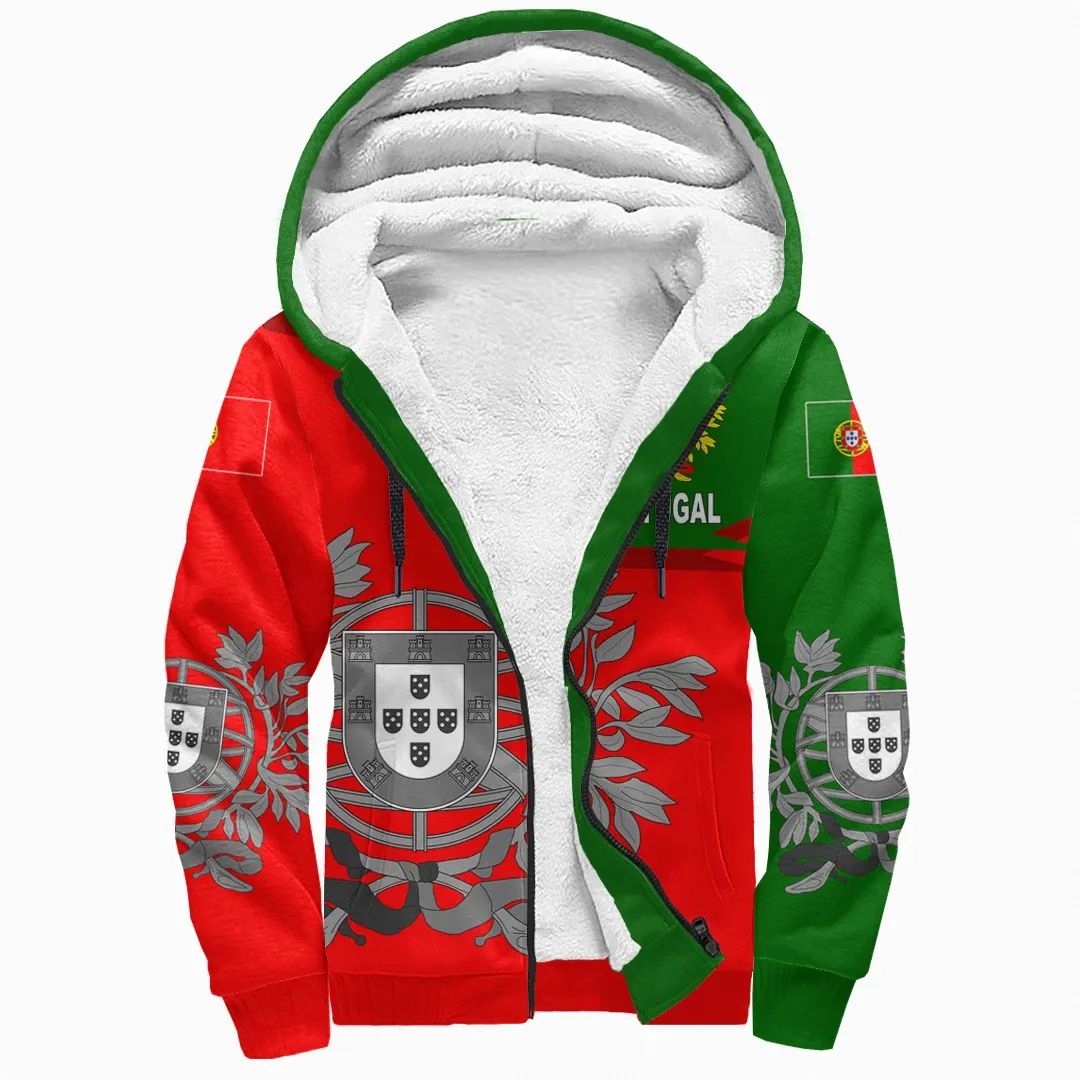 Portugal Sherpa Hoodie Coat Of Arms New Style RLT7 - Wonder Print Shop