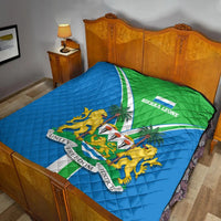 Blue premium quilt with Sierra Leone flag and crest, quilted stitched pattern