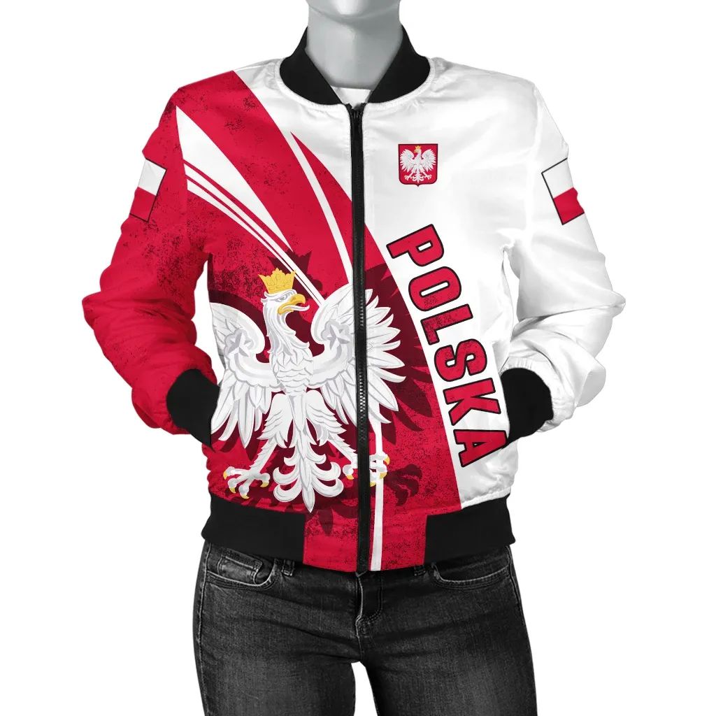 Poland Women's Bomber Jacket - Flag And Coat Of Arm Of Poland RLT7 - Wonder Print Shop