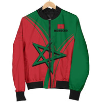 Morocco bomber jacket with red-and-green color block, zip front and large star graphic