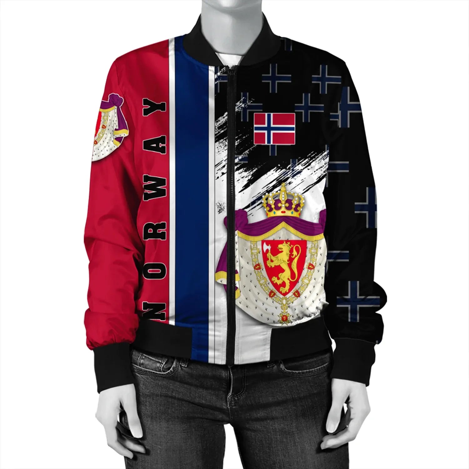 Norway Coat Of Arms Women's Bomber Jacket Flag Style RLT7 - Wonder Print Shop