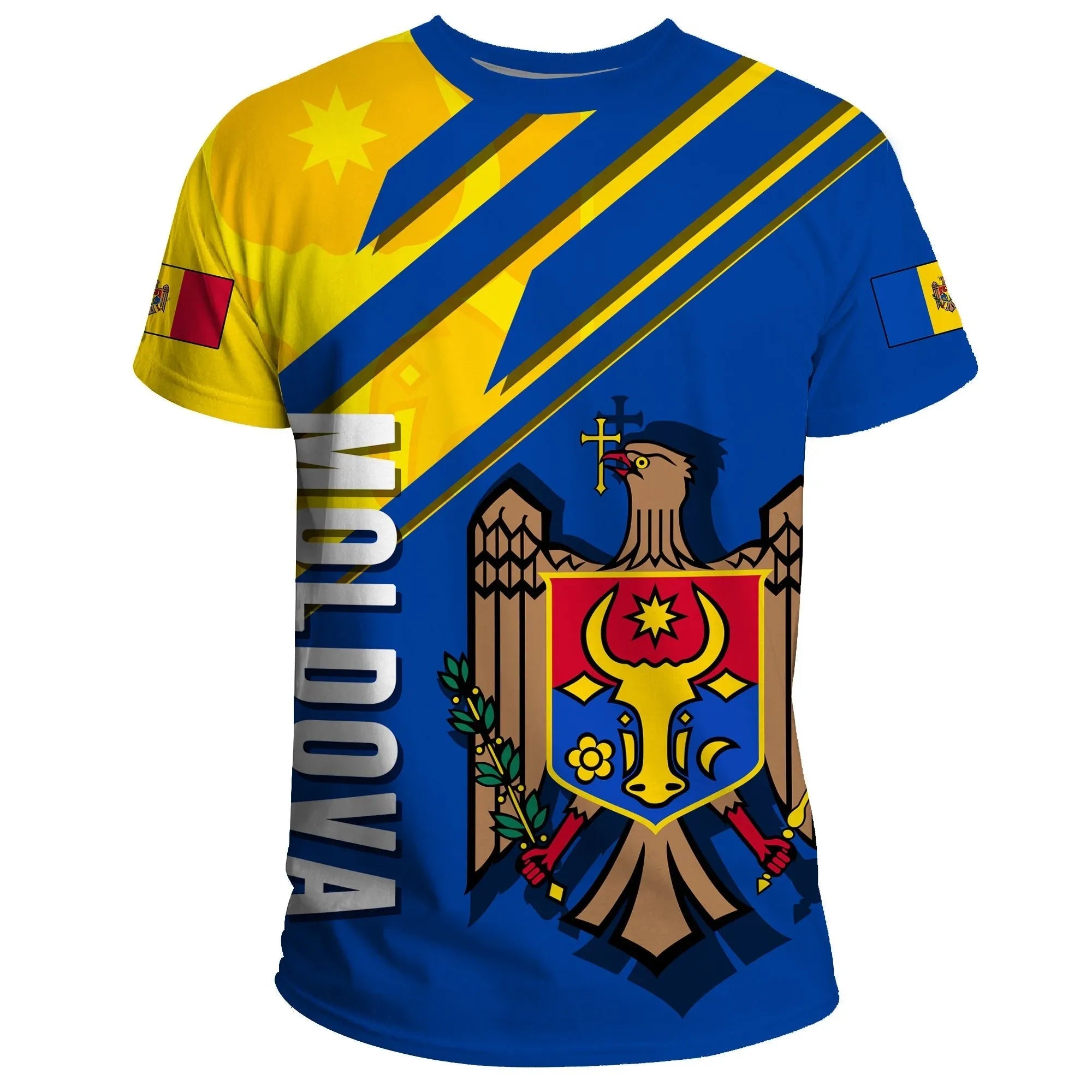 Moldova T Shirt, Flag and Coat Of Arms A22 RLT13 - Wonder Print Shop