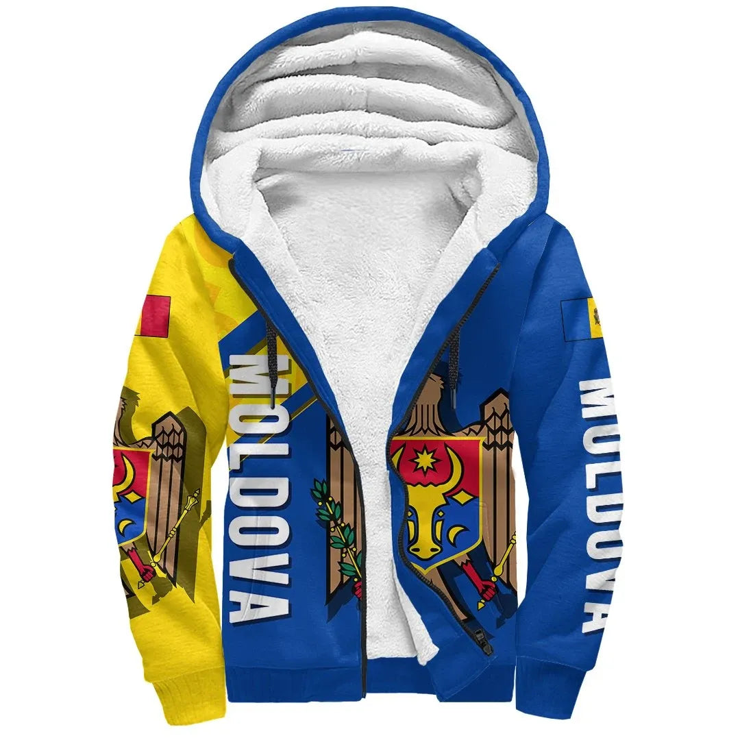 Wonder Print Shop Moldova Sherpa Hoodie, Flag and Coat Of Arms A22 RLT13 - Wonder Print Shop