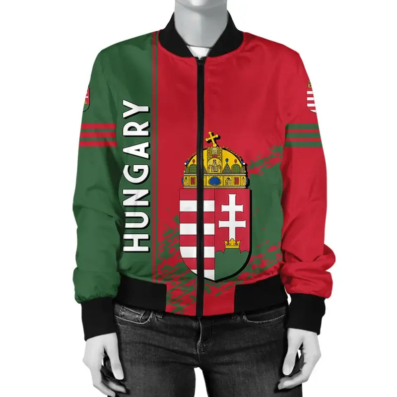 Hungary Coat Of Arms Women Bomber Jacket Quarter Style RLT8 - Wonder Print Shop