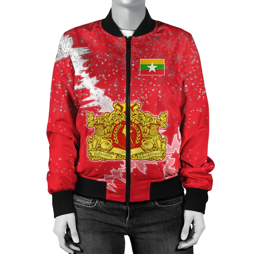 Myanmar Christmas Coat Of Arms Women Bomber Jacket X Style RLT7 - Wonder Print Shop