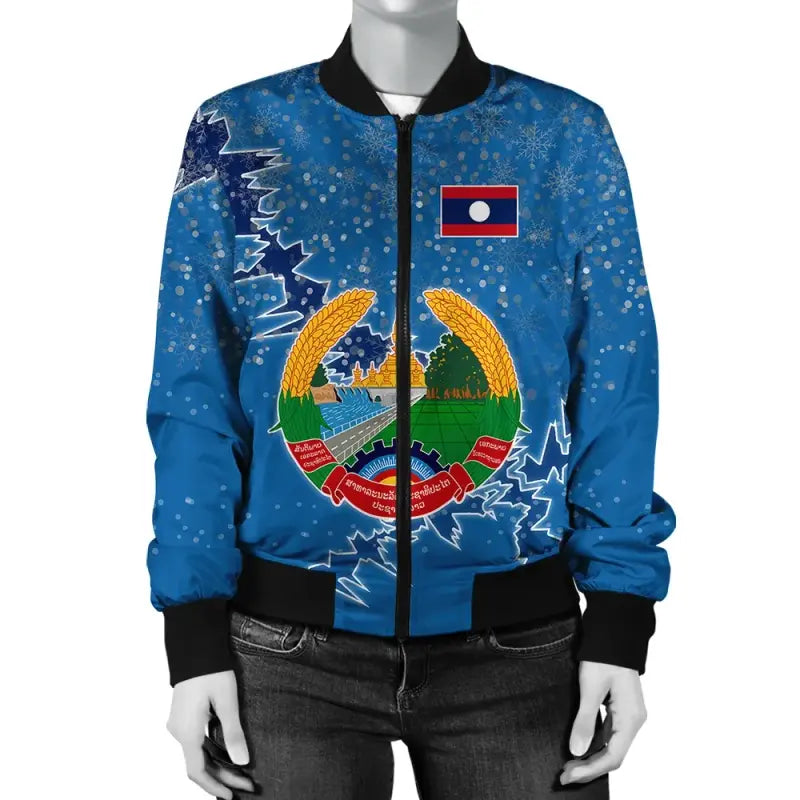 Laos Christmas Coat Of Arms Women Bomber Jacket X Style RLT8 - Wonder Print Shop