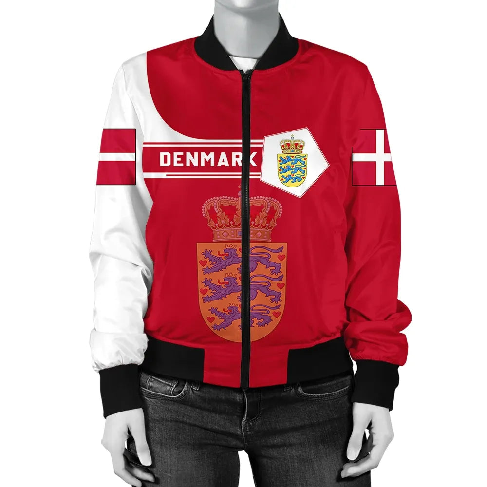 Denmark Coat Of Arms Women Bomber Jacket Simple Style RLT13 - Wonder Print Shop