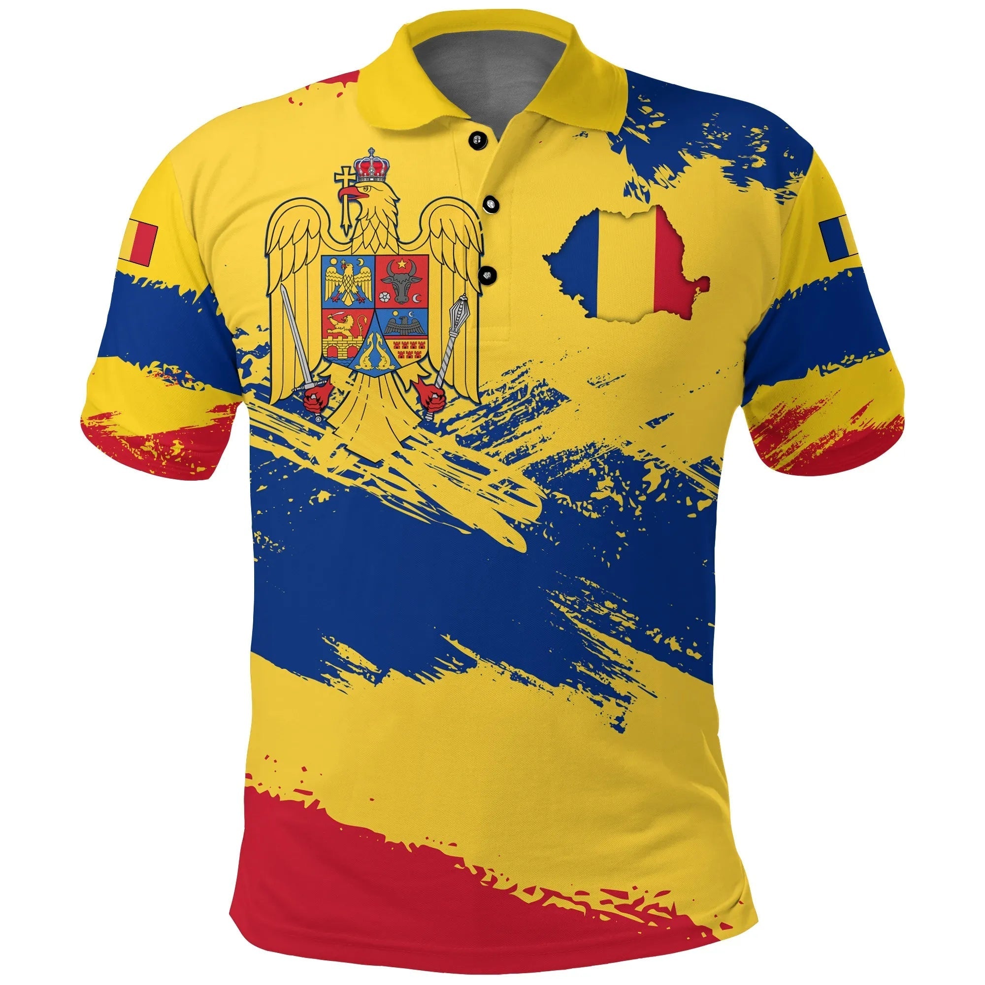 Romania Polo Shirt Romania Flag Brush RLT13 - Wonder Print Shop