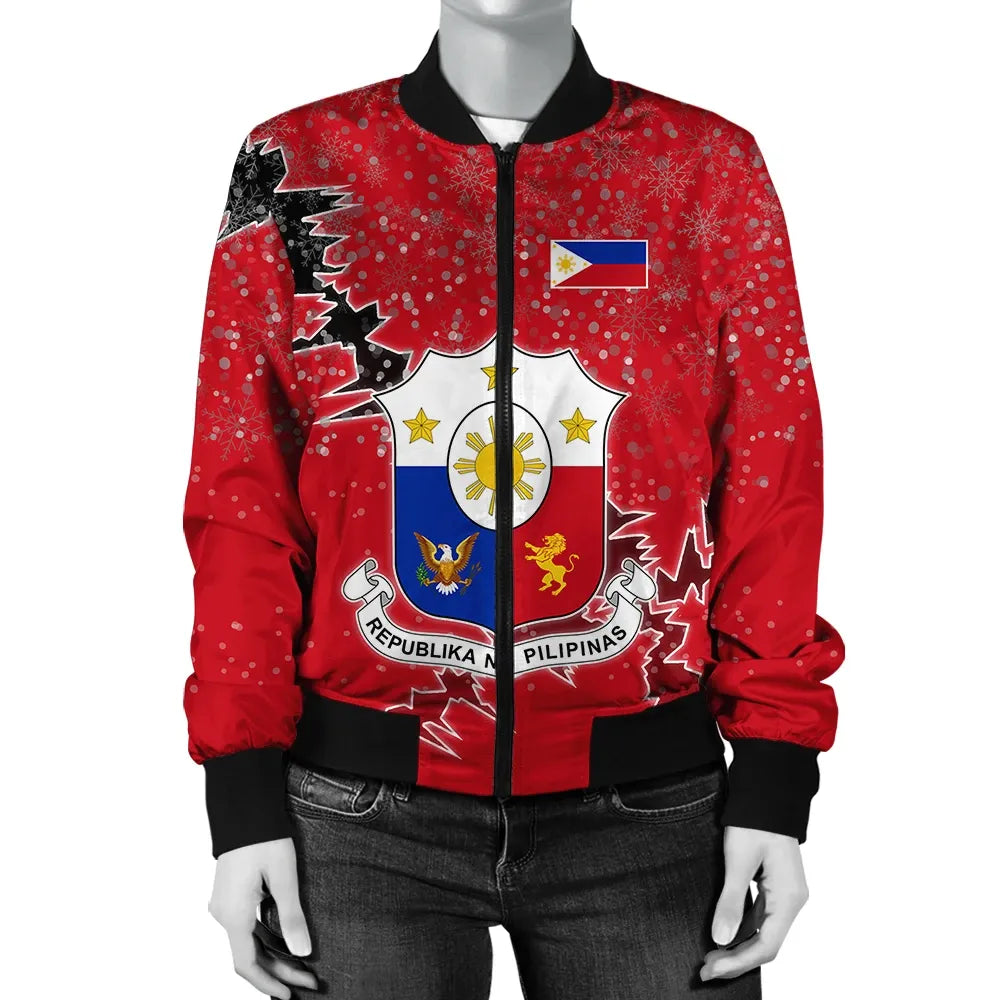 Philippines Christmas Coat Of Arms Women Bomber Jacket X Style8 RLT6 - Wonder Print Shop