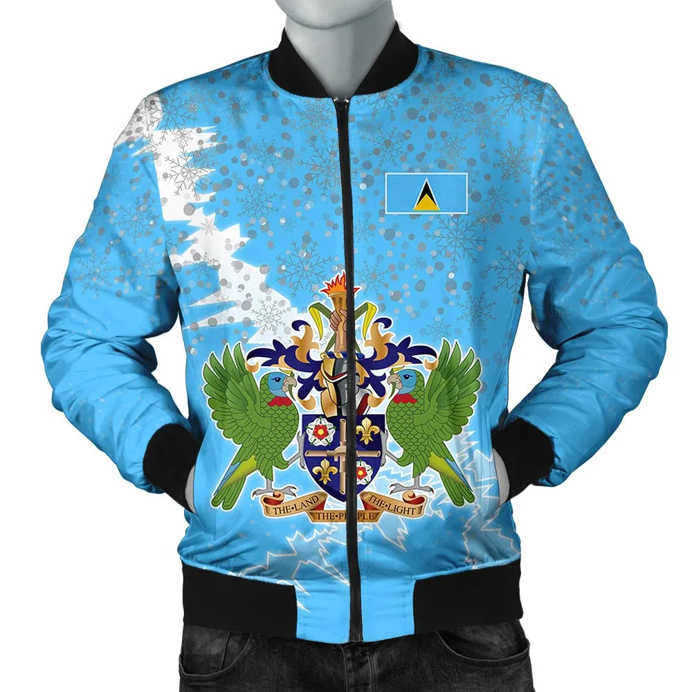 Saint Lucia Christmas Coat Of Arms Men Bomber Jacket X Style8 RLT6 - Wonder Print Shop