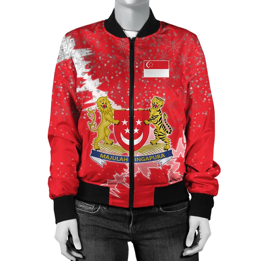 Singapore Christmas Coat Of Arms Women Bomber Jacket X Style RLT13 - Wonder Print Shop