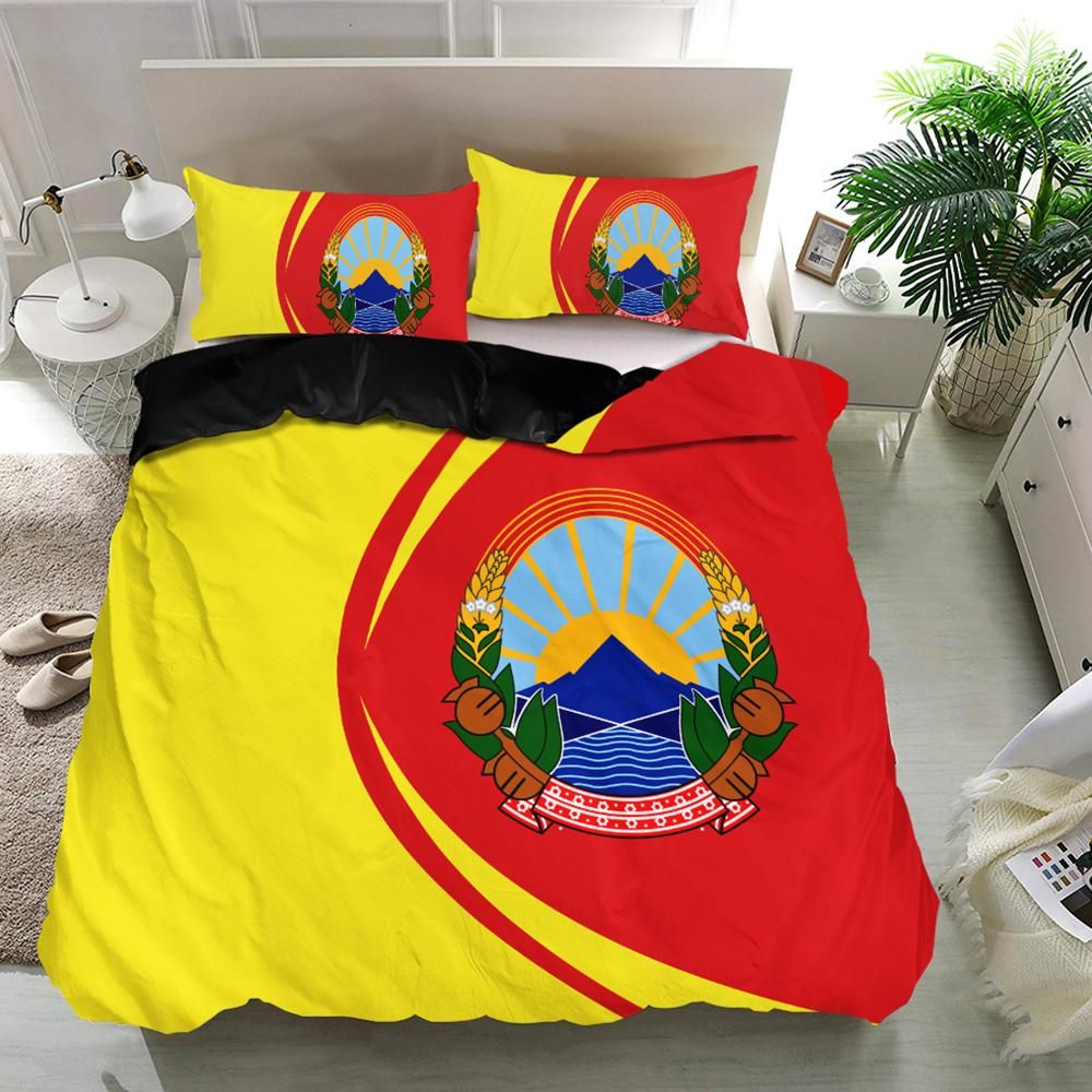 North Macedonia Flag Coat Of Arms Bedding Set Circle RLT7 - Wonder Print Shop