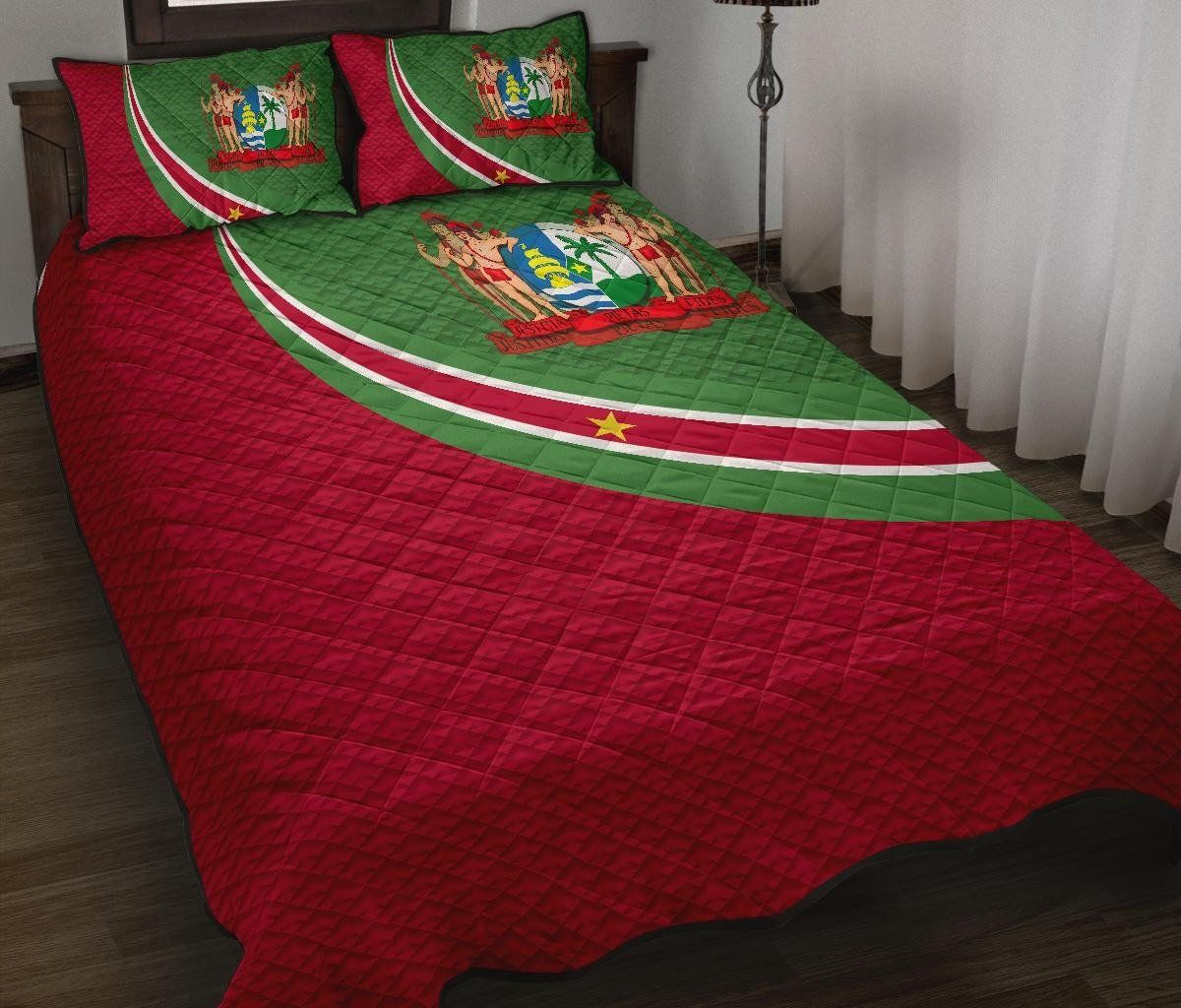 Suriname Quilt Bed Set Suriname Coat Of Arms and Flag Color RLT7 - Wonder Print Shop