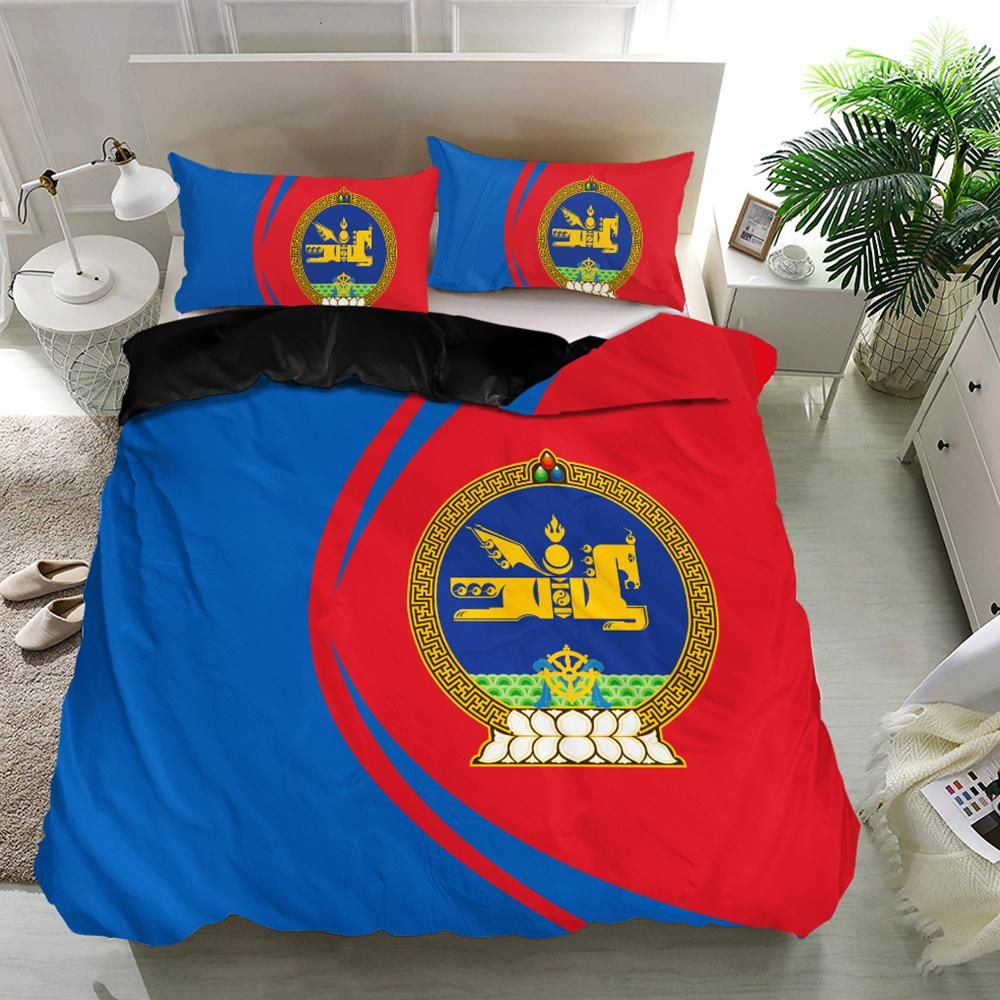 Mongolia Flag Coat Of Arms Bedding Set Circle RLT13 - Wonder Print Shop