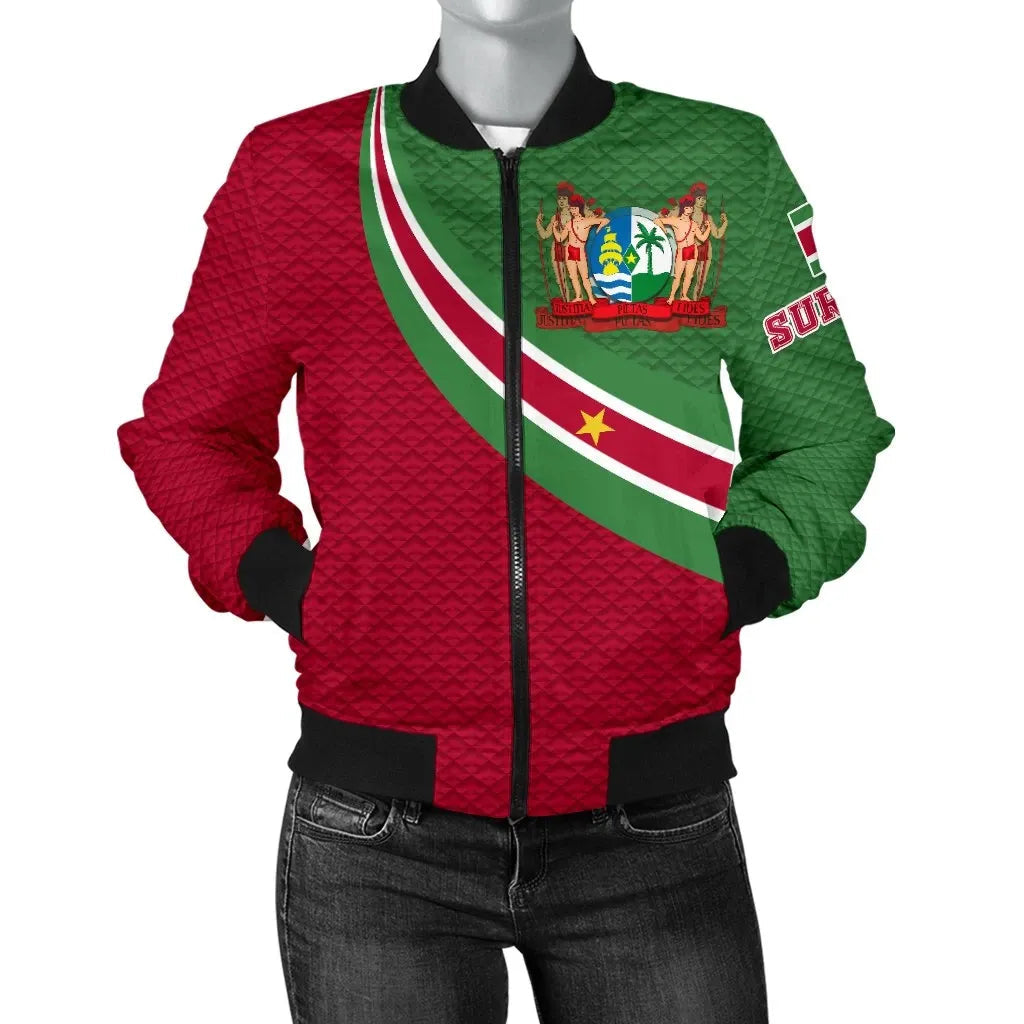 Suriname Women's Bomber Jacket Suriname Coat Of Arms and Flag Color RLT7 - Wonder Print Shop